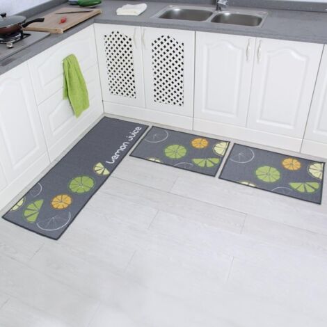 Lot de 2 tapis de cuisine antidérapants avec dos en caoutchouc et tapis de sol motif citron (gris 15 x 47 + 15 x 23) (1/5)