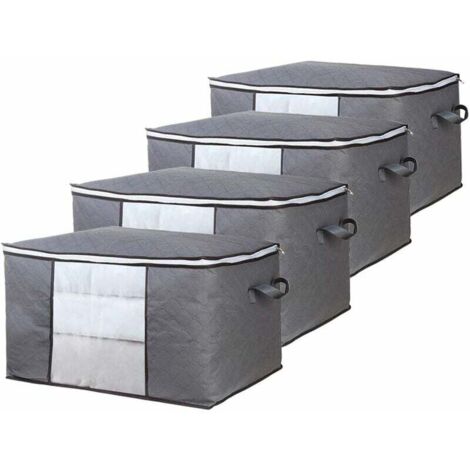 Sac de Rangement Vetement Lot de 4, Grande Non-Tissé Sac de Rangement sous Lit avec Poignée pour Couette Vêtements édredons Couvertures Oreillers Jouets, 60 x 40 x 35 cm, Gris (1/4)