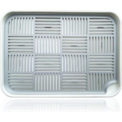 Double couche égouttoir à vaisselle tapis égouttoir pour fruits tasses et tasses gris et blanc (1/5)