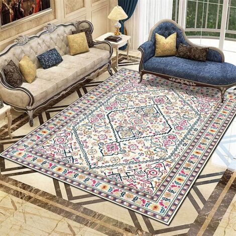 Bleu Rose Géométrique Persan Ethnique Tapis Pour Chambre Chevet Salon Cuisine Plancher Antidérapant Lavable Tapis 80 160 cm (1/5)