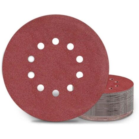 Disques de ponçage 225 mm, 25 tampons de ponçage ronds P120 grain 10 trous, pour ponceuses à long cou, meuleuses pour cloisons sèches et meulage des girafes (1/5)