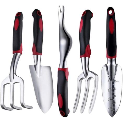 Ensemble d'outils de jardin de 5 pièces Outils à main de jardin en aluminium robuste Ensemble de plantation d'intérieur et d'extérieur avec poignée antidérapante caoutchoutée souple (1/5)