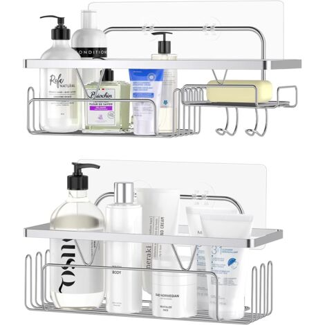 Étagère de salle de bain, étagères de salle de bain en acier inoxydable 304, étagère de douche, étagère de douche, ensemble de 2 étagères de douche pour salle de bain ou cuisine - Argent (1/5)