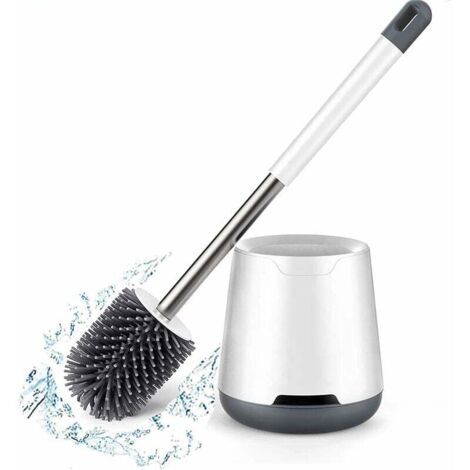 Brosse WC, Brosse de Toilette, Silicone Antibactérienne balayette WC et Support de Toilette avec Soies De Silicone Propres, avec Base de Filtre à Eau et à Séchage Rapide, Mural Monté, Blanc WC Brush (1/4)