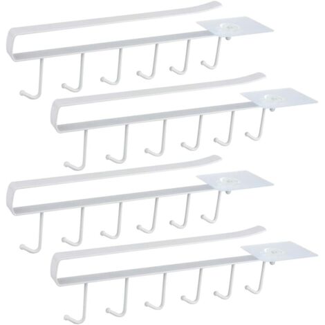 Lot de 4 porte-gobelets, 6 porte-gobelets, crochets de rangement pour gobelets, crochets de rangement pour ustensiles de cuisine, organisateur de rangement, étendoir (blanc) (1/5)