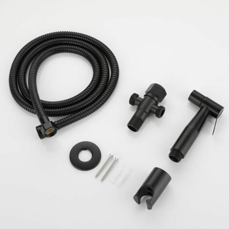 Noir Portable Bidet Pulvérisateur Toilette Robinet En Acier Inoxydable Bain Froid Double Valve Pulvérisateur Ensemble (1/5)