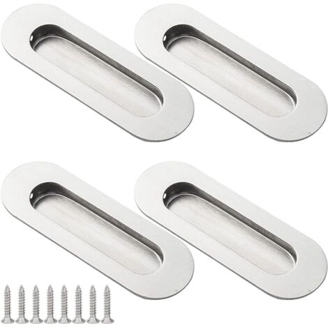 4 pièces poignées de porte coulissante poignée de coquille ovale poignée de coquille poignée de porte en acier inoxydable avec vis pour portes coulissantes d'armoire argent (1/5)