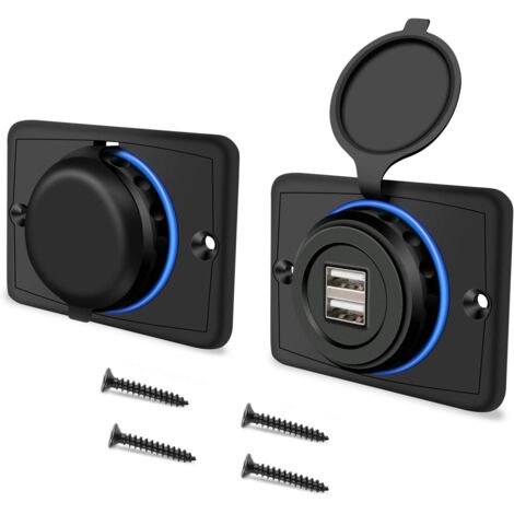 Prise de chargeur de voiture USB double étanche 12V/24V prise de chargeur USB pour moto bateau camion (2 pièces) (1/5)