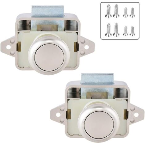 2 Pcs Bouton Poussoir Loquet sans Clé, Serrure de Porte Meuble Fermoir Bouton Loquet Verrou, Convient pour RV Caravane Placard Meuble de 15-18 mm d'Épaisseur (1/5)