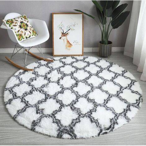 Cosy Basic Tapis Rond Doux Antidérapant, Tapis Moelleux Lavable à Longs Poils, Tapis Décoratif pour Chambre, Salon, Canapé et Décoration de Chaise, Trèfle à Quatre Feuilles, Blanc 120cm (1/5)
