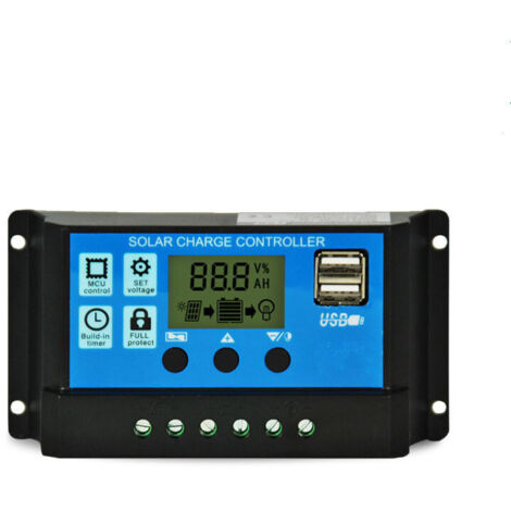 Contrôleur de charge de panneau solaire intelligent 20A 12V / 24V avec écran LCD et port USB, protection contre les surintensités, pour éclairage LED de lampe de batterie de panneau solaire (1/5)