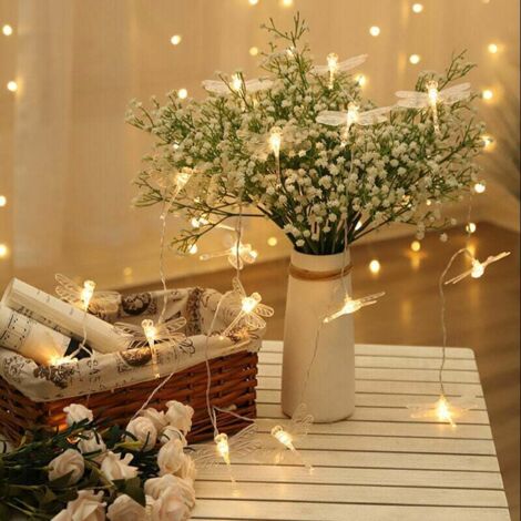 Guirlande lumineuse libellule 3 mètres 20LED fil de cuivre libellule guirlande lumineuse pour fête anniversaire vacances maison chambre décor (1/4)