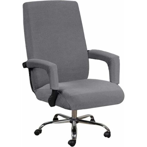 Housse de chaise de bureau avec accoudoirs Anti-poussière Doux Universel Extensible Antidérapant Lavable Amovible Gris (1/5)