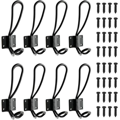 Crochets Anciens, 8 Pcs Porte-Manteau Mural, Crochets Muraux en Métal de Style Rétro pour Cuisine Salle de Bains Chambre - Noir (Vis de Montage Incluses) (1/5)