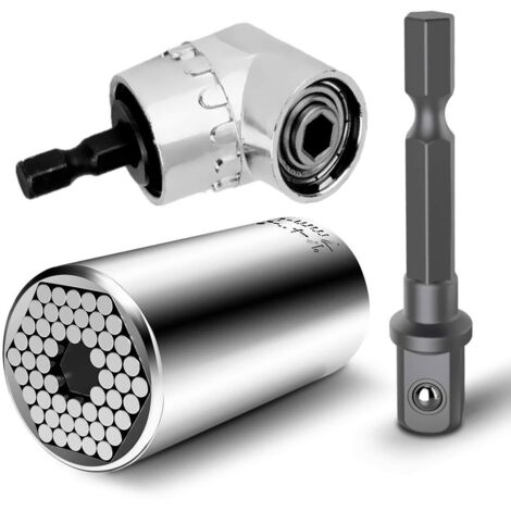 Adaptateur universel pour perceuse électrique à douille à cliquet de 7 mm à 19 mm et tournevis électrique à extension à angle droit de 105 degrés (1/5)