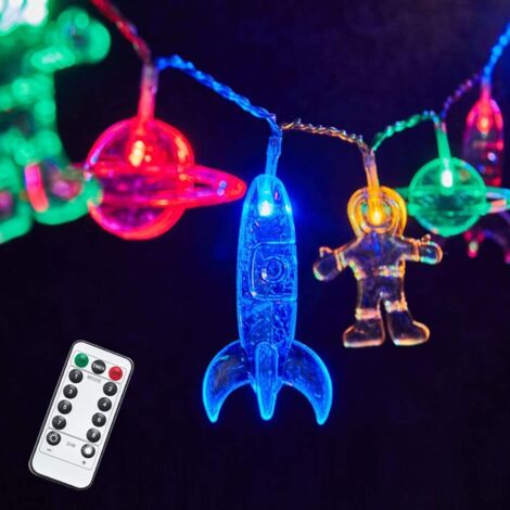 Guirlande Lumineuse LED pour Chambre d'Enfant avec Lampes Suspendues Fusée Vaisseau Spatial Astronaute Lumières Décoratives pour Enfants Lumières de Fête LED, 6M 40LED (Batterie + USB + 8 Modes, Coule (1/5)