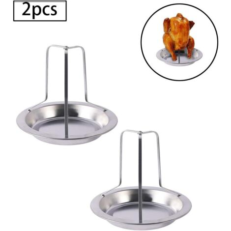 2 Pièces Barbecue Poulet Grill Pliable Rôtisserie Poulet Grill Vertical avec Bac D'égouttement pour Four ou Barbecue Accessoires (1/5)