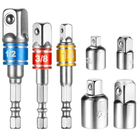 Adaptateur de douille de réduction hexagonale 3 adaptateurs d'extension de douille + 4 adaptateurs de réduction pour outils à douille/à cliquet 1/2" 3/8" 1/4" (1/5)