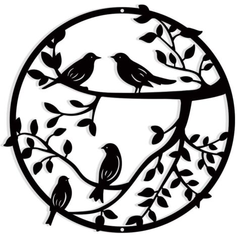 Décoration murale en métal, 30cm, oiseau en métal sur branche d'arbre, silhouette murale d'oiseaux, décoration murale suspendue en fer forgé noir (1/5)