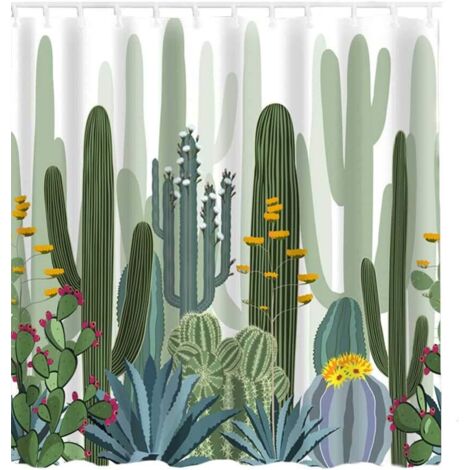 Rideau de douche 180x180 Rideau de douche anti-moisissure et hydrofuge avec 12 anneaux de rideau de douche Impression numérique 3D Plante verte aux couleurs vives (10) (1/5)