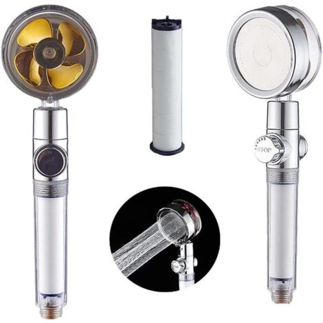Pommeau de douche à hélice haute pression, pommeau de douche pivotant à 360 °, douchette à main haute pression, avec 1 filtre et interrupteur de pause pommeau de douche économiseur d'eau (1/5)