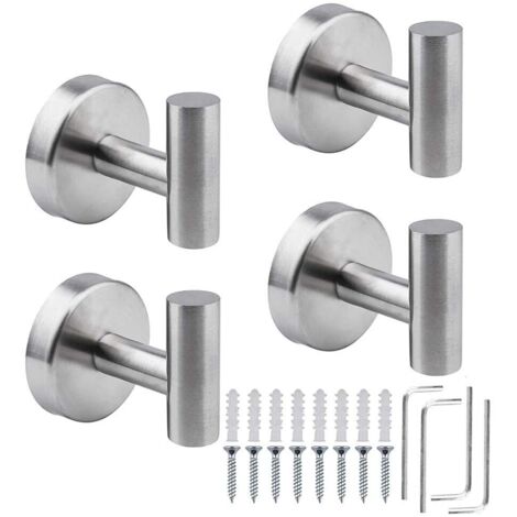 Lot de 4 crochets porte-serviettes en acier inoxydable SUS 304 pour salle de bain, cuisine, chambre, garage, porte de placard ou piscine - Argent (1/5)