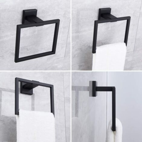 Porte-serviettes noir mat pour salle de bain Anneau porte-serviettes en acier inoxydable SUS 304 Porte-serviettes carré simple Porte-serviettes robuste Support mural (1/5)