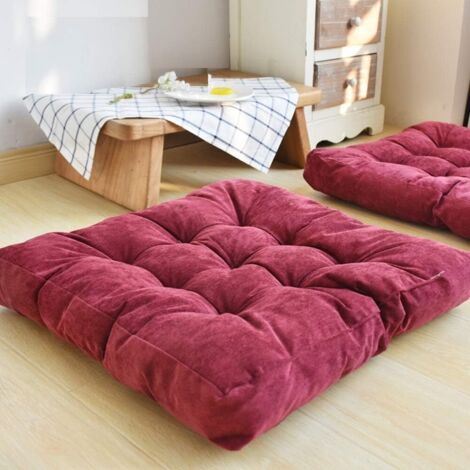 Coussin de sol carré en velours côtelé 22 x 22 pouces – Épaisseur 8-10 cm pour méditation et yoga – Accessoire décoratif rouge (1/5)