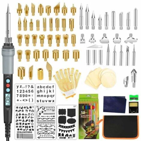 Kit de combustion du bois, professionnel 110 pièces outils de combustion du bois ensemble de stylos fer à souder électrique fer à dessouder pyrogravure (1/4)