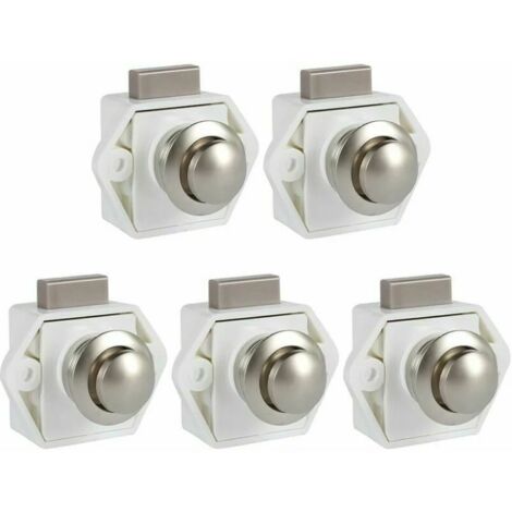 Lot de 5 Boutons Poussoirs Loquets sans Clé - Serrures de Porte Meuble Fermeture pour RV, Caravane, Placard, Meuble d'Épaisseur (Blanc) (1/5)