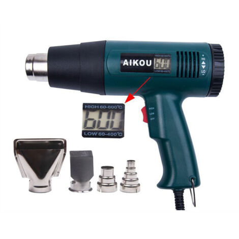 Pistolet à air, pistolet à air 1800W LCD Pantalla numérique température 60 à 600 degrés Celsius Rapid Calentamiento, débit d'air 300 à 550L/Min + 4 bouteilles (1/5)