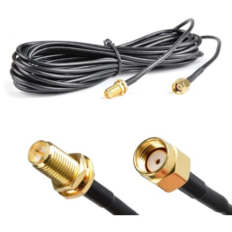 Câble d'extension d'antenne Premium 3 m mâle vers femelle RG174 Alimentation en cuivre pur RP-SMA (Noir) (1/5)