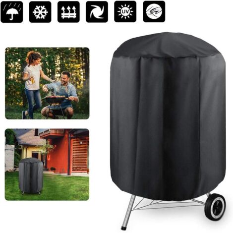 Housse de barbecue, bâche de protection ronde pour barbecue anti-UV, housse anti-poussière pour terrasse de jardin avec sac de rangement, 24 x 28,5 pouces (noir) (1/5)