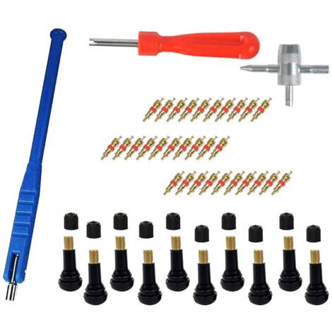 43x Kit d'outils réparation de valve pneu pour voiture/vélo/moto, noyau de valve de pneu, tige valve TR412, extracteur valve pneu, extracteur de valve de pneu, outil de retrait de valve de pneu (1/5)