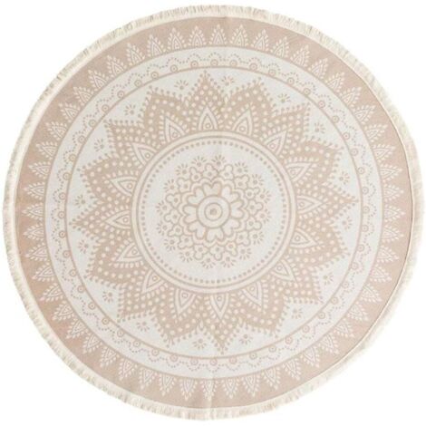 Tapis Rond Tissé Main en Coton Bohème Chic Motif Mandala Imprimé Tapis 120x120cm Lavable en Machine, Idéal pour Salon, Chambre à Coucher (Couleur: D, Taille: 120cm) (1/5)