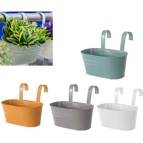 4pcs métal suspendu pot de fleur clôture fleur conteneur pot de jardin avec double crochet détachable mural seau support de fleur pour balcon jardin (1/5)