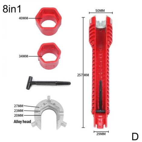 Clé à pipe multi-usages, outil d'installation de robinet et d'évier, clé de plomberie, clé à molette, outils de plomberie pour toilettes/évier/salle de bain/cuisine Plomberie (1/5)