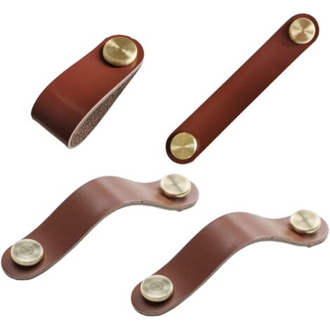 Poignées d'armoire en cuir, poignées de meubles vintage 4 pièces, boutons d'armoire en cuir, marron (1/5)