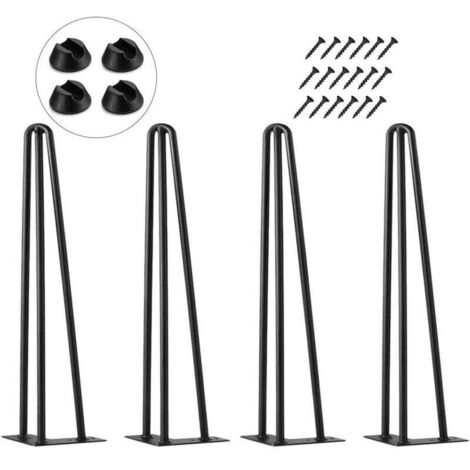 Pieds de table en épingle à cheveux 50 cm Lot de 4 pieds de meubles en métal pour table de chevet à tiroir (1/4)