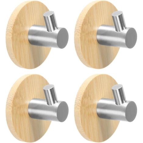 6 Pcs Crochet de Serviette de Salle de Bain Crochet en Bois Crochet Mural en Bambou Crochet Adhésif Crochet de Serviette de Salle de Bain Crochet de Porte Adhésif pour Cuisine Salle de Bain (1/5)