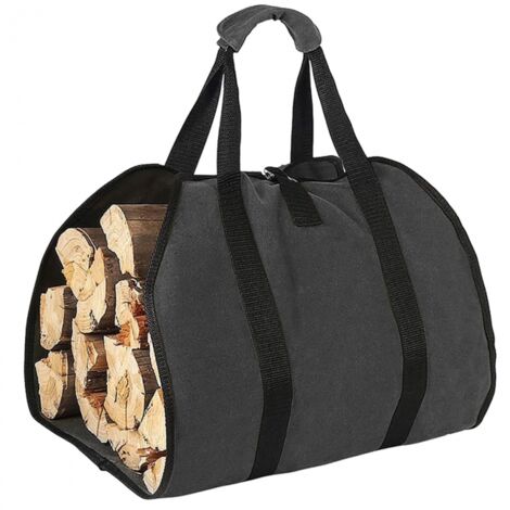 Sac de transport pour bois de chauffage, sac en toile, sac de transport étanche, accessoire de cheminée pliable, idéal pour poêles à bois (noir) (1/3)