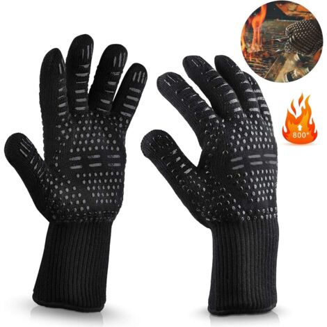 Gants de barbecue, gants de four, gril jusqu'à 800 °C, gants universels résistants à la chaleur, gants de cuisine pour gril de cuisine et gril unisexe Noir Noir. (1/5)