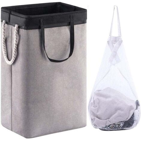 Panier à linge avec poignées de couvercle et étagères pliables avec doublure intégrée pour chambre à coucher, dortoir, jouets, rangement pour vêtements 41 x 31 x 60 cm Noir et beige (1/5)