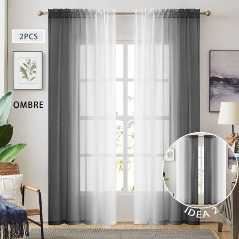 Rideaux transparents en faux lin noir ombré pour chambre à coucher, salon, tringle à tringle, rideaux semi-fenêtres réversibles en voile dégradé 2 tons, filtrage de la vie privée et de la lumière, lot (1/5)