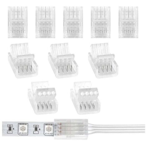 Pack de 10 Connecteurs LED 10mm à 4 Broches pour Bandes de LED pour Bandes de LED RGB 10mm 5050 3528 (Connexion des bandes LED et des câbles) (1/5)