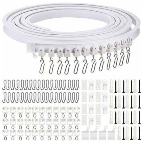 Rail de rideau incurvé pliable au mètre pour plafond Rail de rideau incurvé flexible Rail de rideau souple pour tringle à rideau avec crochets de rideau en métal, séparateur de pièce pour rideaux de l (1/5)