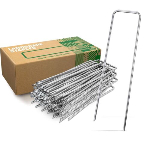 Piquets de Fixation en Acier Galvanisé (100 Pièces) - Agrafes de Fixation Solides pour Toile de Paillage, Grillage et Filets - 150 mm Long, 30 mm Large, Ø 3 mm (1/5)