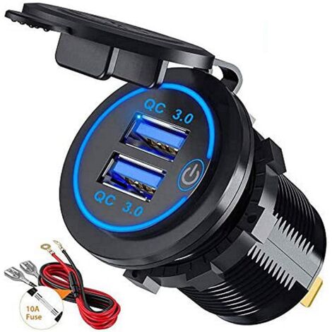Chargeur USB Moto QC3.0, Prise Voiture USB 5V/4.2A Charge Rapide pour 12V 24V Voiture Bateau Moto SUV Camion Caravane Marine (1/5)