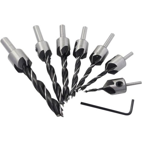 7pcs foret à bois à fraiser 5 forets coniques HSS acier à grande vitesse alésoir à bois outil de chanfrein 3 4 5 6 7 8 10mm avec clé hexagonale (1/5)