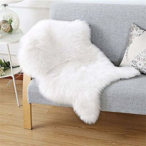 Peau de Mouton Synthétique 50 80cm Faux Peau de Mouton Imitation Polaire Tapis en Peau de Mouton Tapis Moelleux Doux Cheveux Longs Décoratif Chaise Coussin Canapé Tapis Blanc - Blanc (1/5)